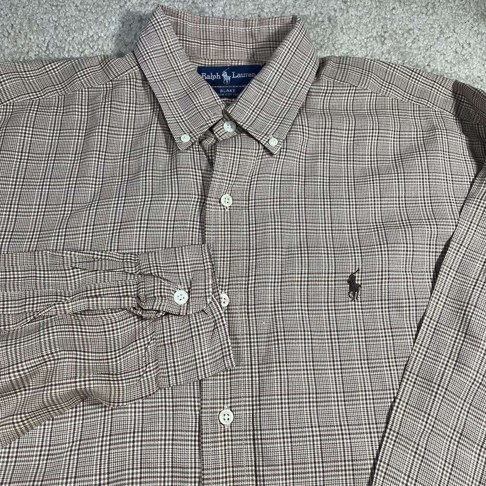 Ralph Lauren Blake Cotton‎ Mens Long Sleeve Button Down Shirt Casual Brown Pony